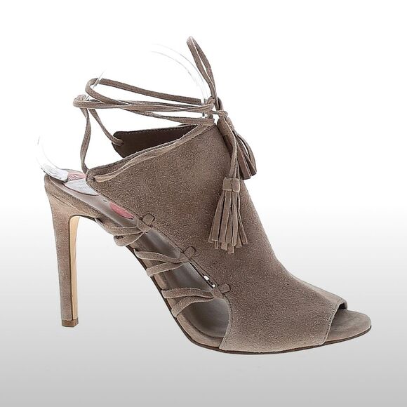 Lord & Taylor Fran Taupe Suede Lace Up Tassel Heels - Picture 1 of 8